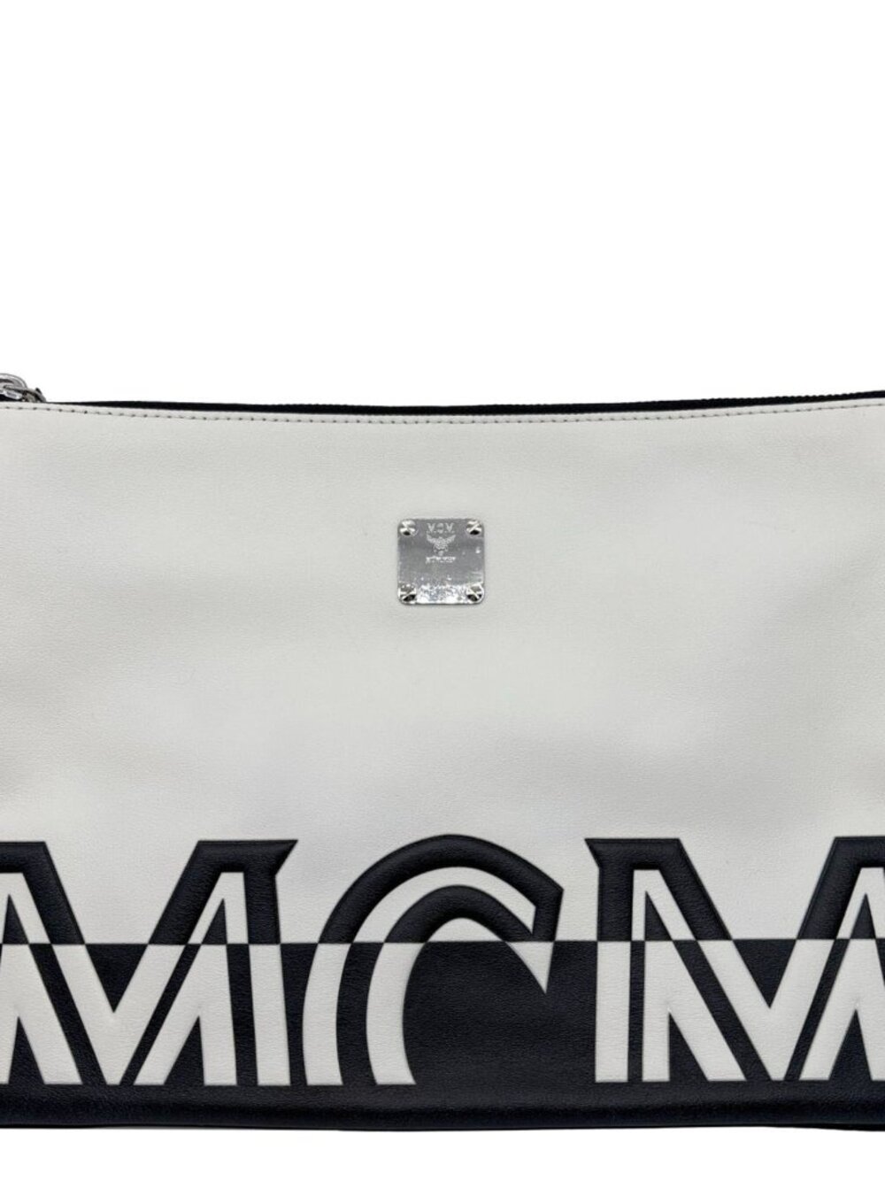 MCM Logo Medium Lambskin Leather Pouch White
